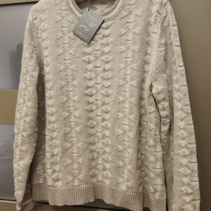 Hannah Rose Cotton Angora, XL, Cream Cable Knit Sweater